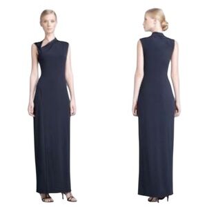 Tahari NWT Navy Blue Jersey Jeanie Minimalist Contemporary Maxi Dress Small